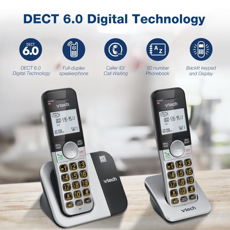 Photo 1 of VTech VG231-4 Cordless Phone 4-Handset with Large Display and Big Buttons, DECT 6.0 with Caller ID/Call Waiting, Full Duplex Speakerphone, ECO Mode, Last 10 Number Redial, Easy to Use