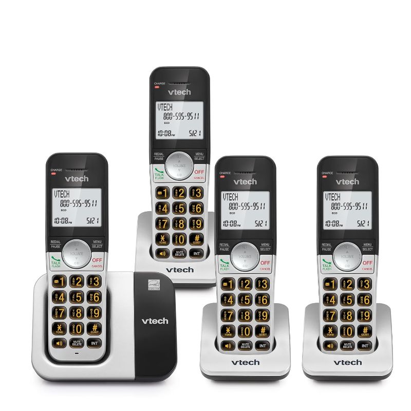 Photo 1 of VTech VG231-4 Cordless Phone 4-Handset with Large Display and Big Buttons, DECT 6.0 with Caller ID/Call Waiting, Full Duplex Speakerphone, ECO Mode, Last 10 Number Redial, Easy to Use