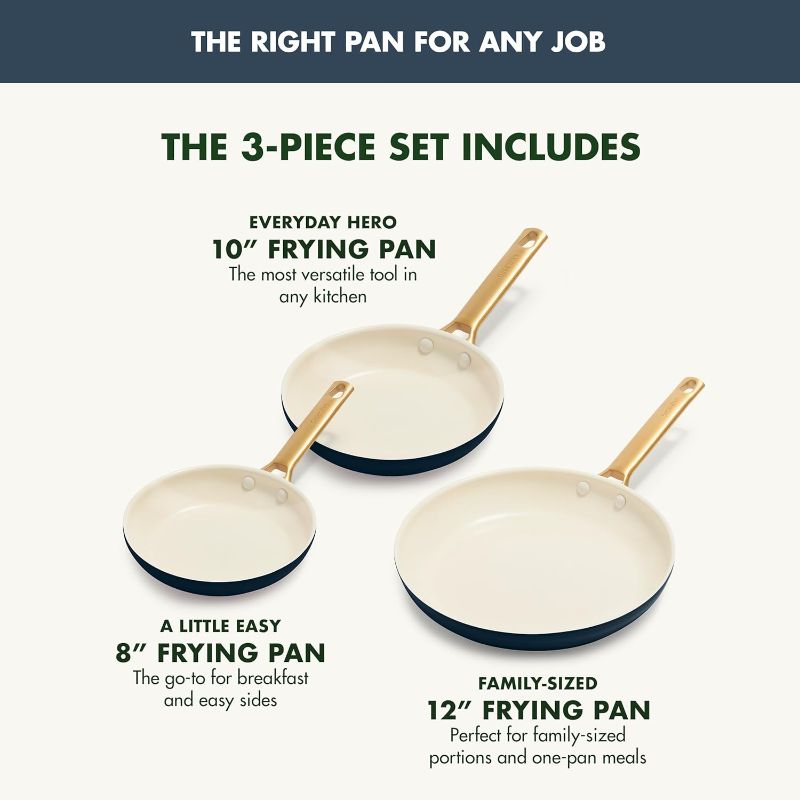 Photo 1 of GreenPan Hard Anodized Healthy Ceramic Nonstick 8" 10" and 12" 3 Piece Frying Pan Skillet Set, Gold Handle, Induction, PFAS-Free, Dishwasher Safe, Oven Safe, Twilight Blue