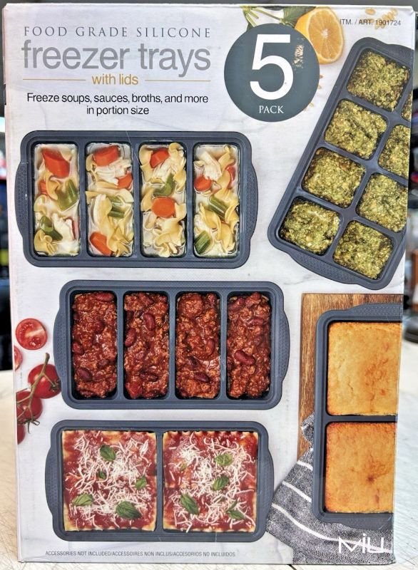 Photo 1 of Food Grade Silicone Freezer Trays 5 Pack with Lids Freeze Soups, Sauces & More