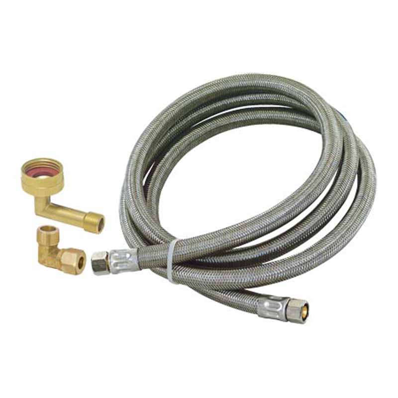 Photo 1 of Eastman Dishwasher Installation Kit 5 Foot Supply Line with 3/8 Inch Compression Ends 3/8 Inch MIP Elbow and 3/4 Inch FHT Elbow Braided Stainless