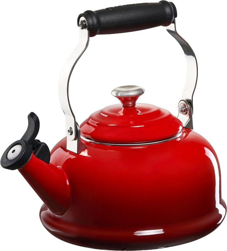 Photo 1 of Le Creuset Enamel On Steel Whistling Tea Kettle with Metal Finishes, 1.7 qt., Red - Broken Nozzle - Still Functions  