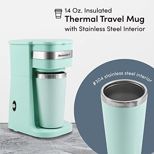 Photo 1 of Elite Gourmet Personal Coffee Maker with Stainless Steel Interior Travel Mug Mint