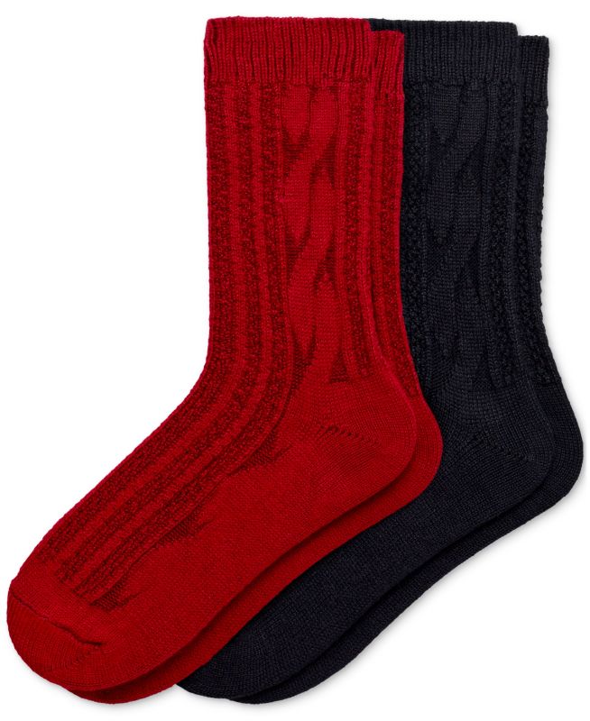 Photo 1 of HUE Cable Ribbed Boot Sock 2 Pair Pack - Deep Red One Size