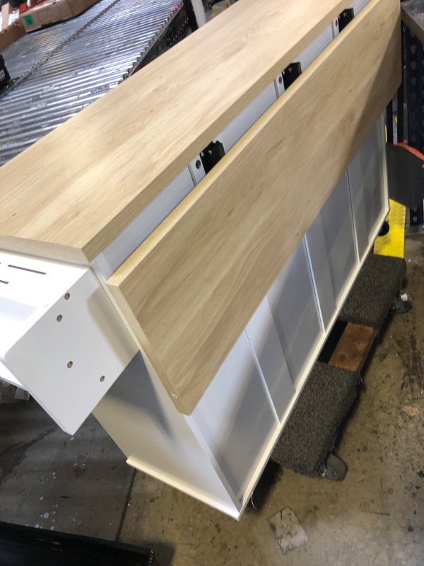 Photo 1 of VEVOR Kitchen Island Cart with Storage, 60in Wide Mobile Kitchen Cart with Wheels, Drop Leaf, 2 Drawers, Trash Can Cabinet, Knife Holder, Spice Rack, and Towel Rack, Table for Dining Room, Pantry