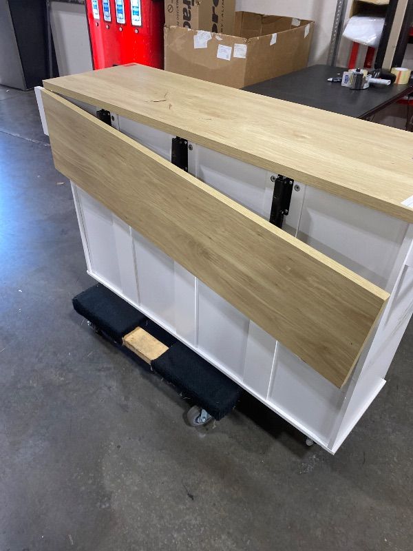 Photo 1 of VEVOR Kitchen Island Cart with Storage, 60in Wide Mobile Kitchen Cart with Wheels, Drop Leaf, 2 Drawers, Trash Can Cabinet, Knife Holder, Spice Rack, and Towel Rack, Table for Dining Room, Pantry