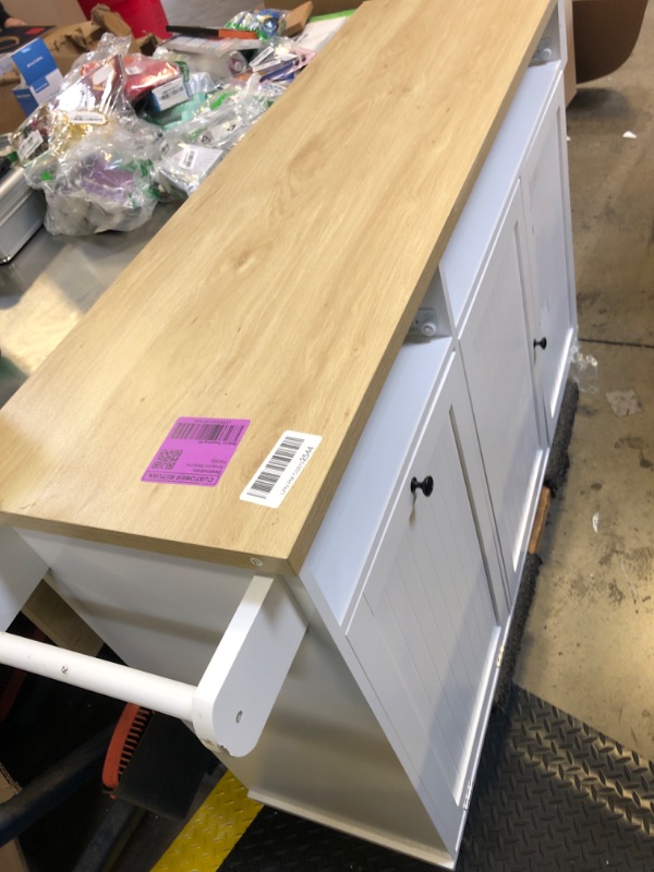 Photo 1 of VEVOR Kitchen Island Cart with Storage, 60in Wide Mobile Kitchen Cart with Wheels, Drop Leaf, 2 Drawers, Trash Can Cabinet, Knife Holder, Spice Rack, and Towel Rack, Table for Dining Room, Pantry