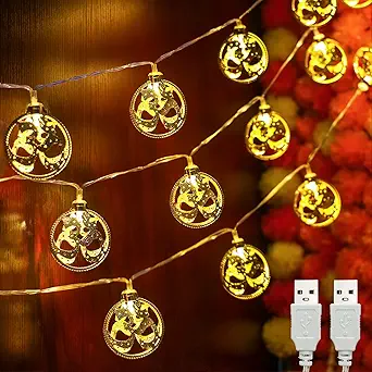 Photo 1 of alikiki 2 Packs OM Symbol Diwali String Lights - USB Powered Metal Gold Warm White LED Electric Diyas for Diwali Gifts, Mandir, Temple, Altar, Shrine - Reusable Hindu Festival Wedding Puja Items
