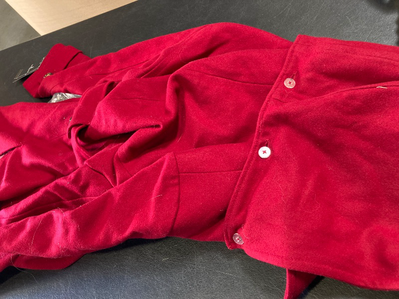 Photo 1 of LONDON FOG women's Double Lapel Thigh Length Button Frontwool With Belt Wool Coat, Red, Large US
