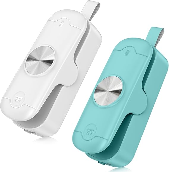 Photo 1 of 2 Pack Mini Bag Sealer, 2 in 1 Sealer and Cutter, Portable Heat Sealer Machine, Chip Heat Resealer for Snacks & Food Storage, Green/White (Batteries Included)