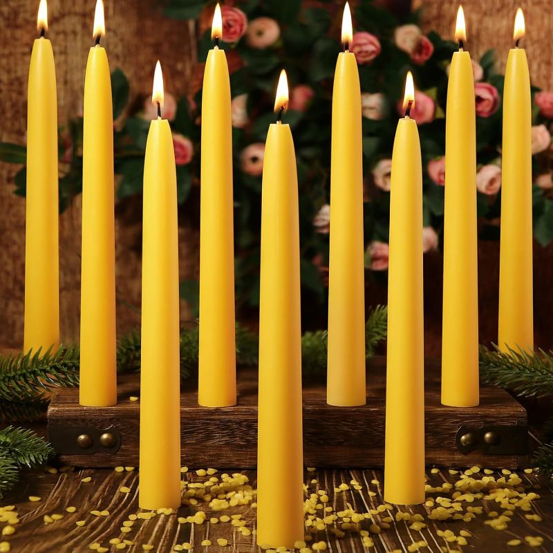 Photo 1 of 18PCS Beeswax Taper Candles,9" Handmade Natural Candles Sticks,10 Hours Long Lasting Burning,Nontoxic,Dripless and Smokeless Bees Wax Candles for Home
