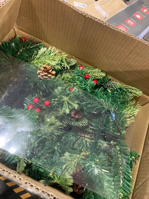 Photo 1 of 24 Inch Lighted Christmas Wreaths for Front Door, Christmas Wreath Outdoor with Pinecones Berried 50 Warm White & Multicolor Lights 8 Modes Timer Norfolk Pine Wreath Xmas Wreaths for Home Wall Window