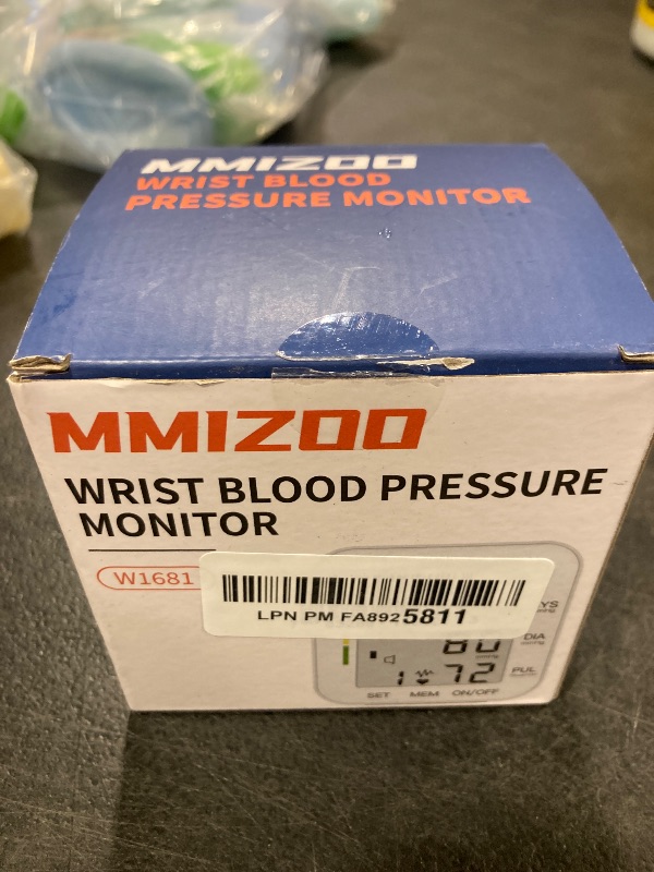 Photo 1 of MMIZOO Wrist Blood Pressure Monitor Large LCD Display BP Machine Adjustable Cuff 5.31-7.68 inch Automatic 99x2 Sets Memory with Carrying Case for Home Use (W1681)