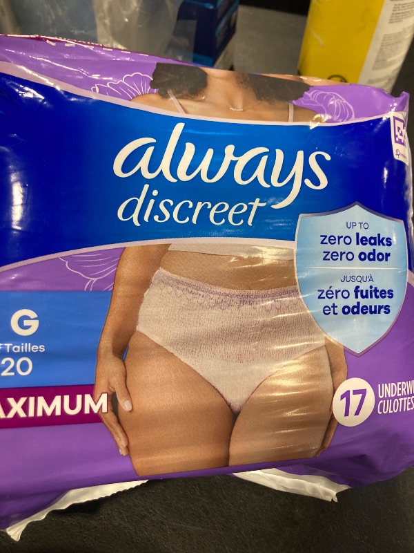 Photo 1 of Always Discreet Adult Incontinence & Postpartum Underwear for Women, Maximum, Large, 17 Count (Packaging May Vary)