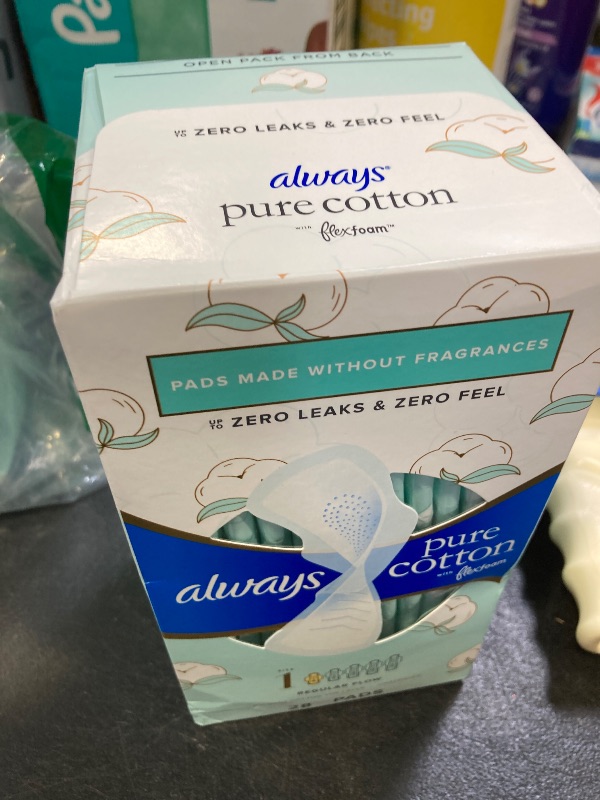 Photo 1 of Always Pure Cotton with FlexFoam Pads, Size 1, Regular, 28 CTf