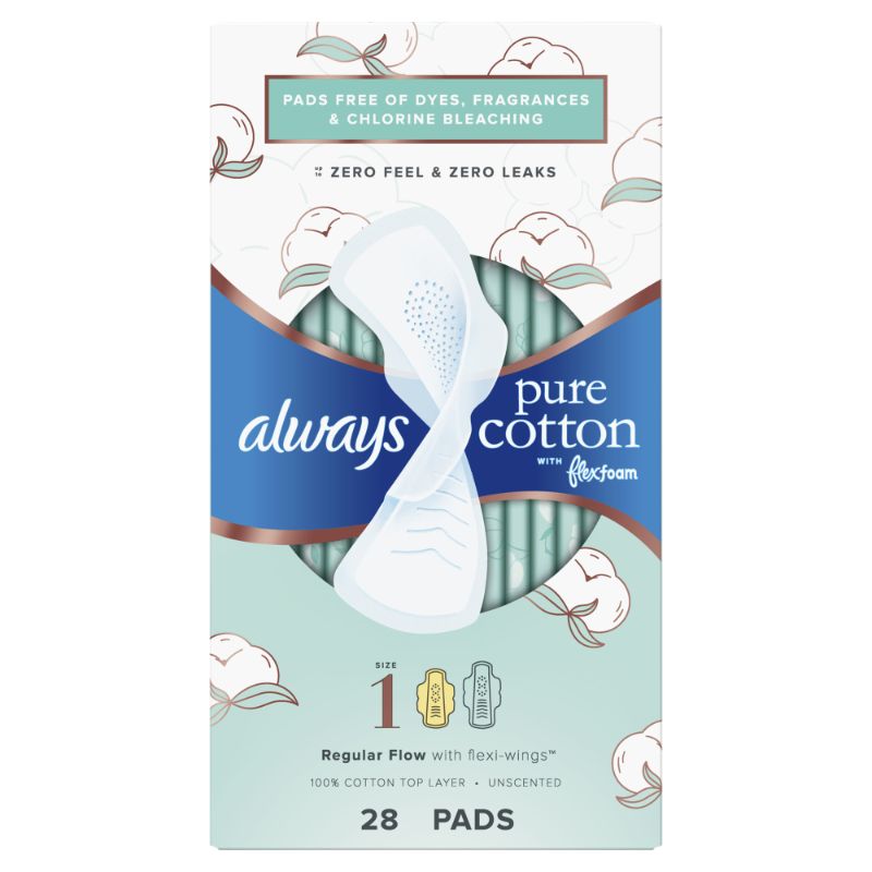 Photo 1 of Always Pure Cotton with FlexFoam Pads, Size 1, Regular, 28 CTf