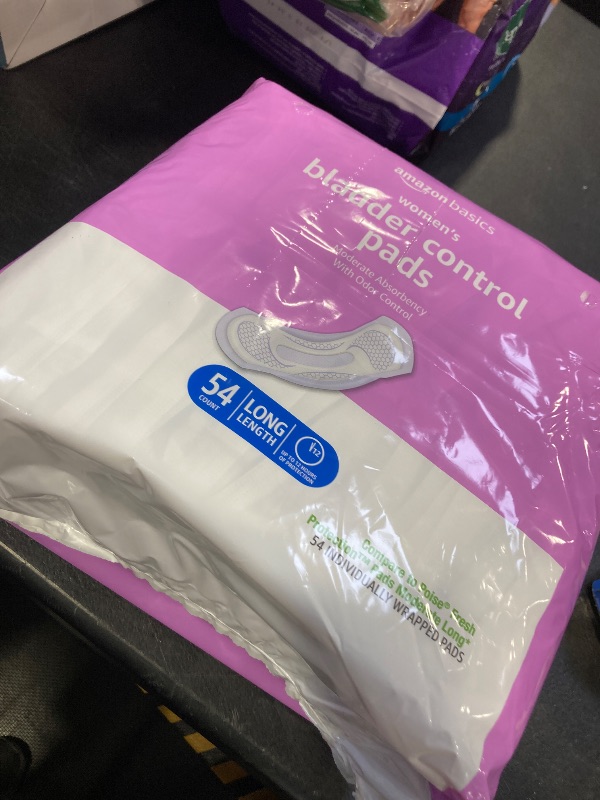 Photo 1 of Amazon Basics Incontinence, Bladder Control Pads for Women, Moderate Absorbency, Long Length, 54 Count, 1 Pack