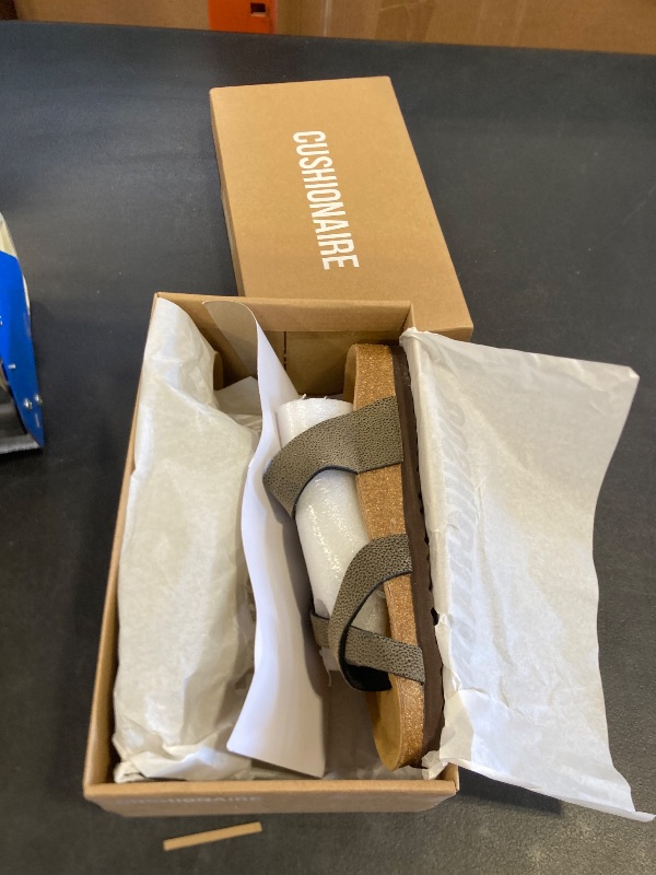 Photo 1 of CUSHIONAIRE Luna Crossover Toe Strap Womens Sandals – Cork Footbed Slides with Adjustable Straps, Summer Sandals for Women 2025, BROWN 8