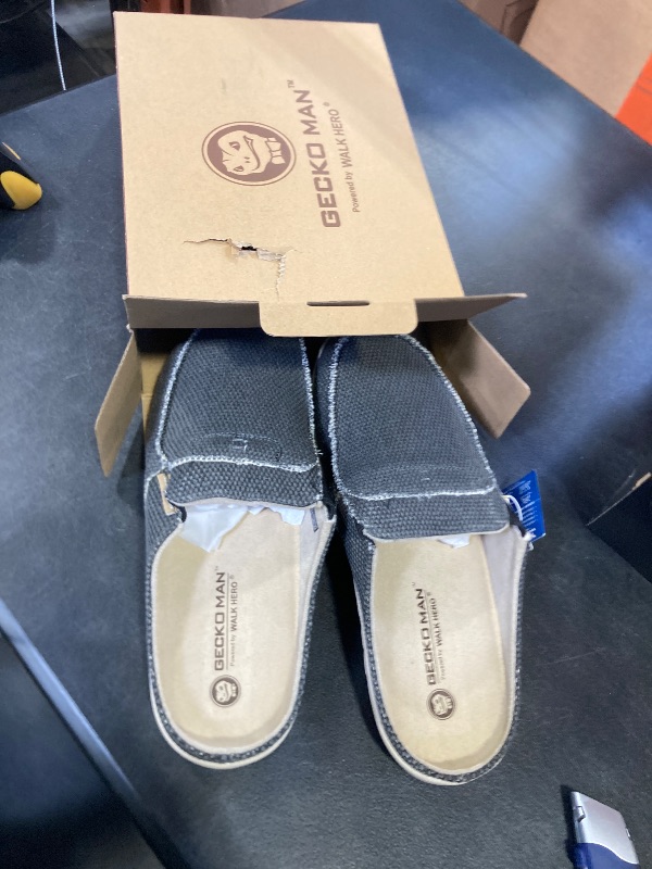 Photo 1 of Mens Slippers with Arch Support, Canvas House Slipper for Men with Suede Insole and Velvet Lining, Slip on Clog House Shoes with Indoor Outdoor Anti-Skid Rubber Sole, Black, 11.5