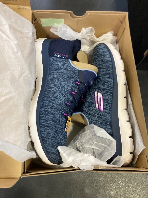 Photo 1 of Skechers Women's Summits Hands-Free Slip-Ins – Memory Foam Insole, Heel Pillow, Vegan Materials Sneaker, Navy Purple, 9 Wide