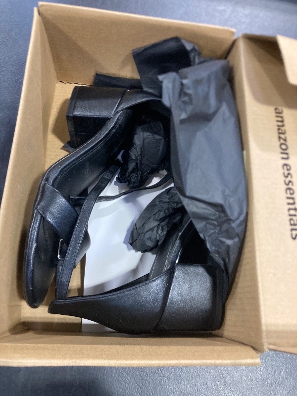 Photo 1 of Amazon Essentials Women's Two Strap Heeled Sandal, Black Faux Leather, 5