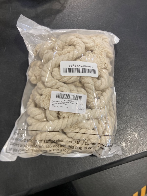 Photo 1 of 8 Pieces Curtain Rope Tiebacks Curtain Rope Holdback Handmade Curtain Tie Backs Rural Style Curtain Decorative Holdbacks for Drapery Tieback, Window Sheer, Curtain (Beige)
