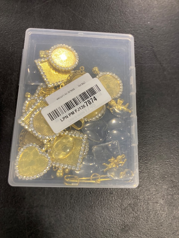 Photo 1 of 50PCS Wedding Bouquet DIY Photo Charm Rhinestone Pin Brooch Making Kit Memorial Picture Charm with Clear Glass Cabochons Cupid Pendant Jump Rings for Craft Jewelry Making
