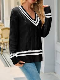 Photo 1 of  Womens V Neck Cable Knit Sweaters Small 