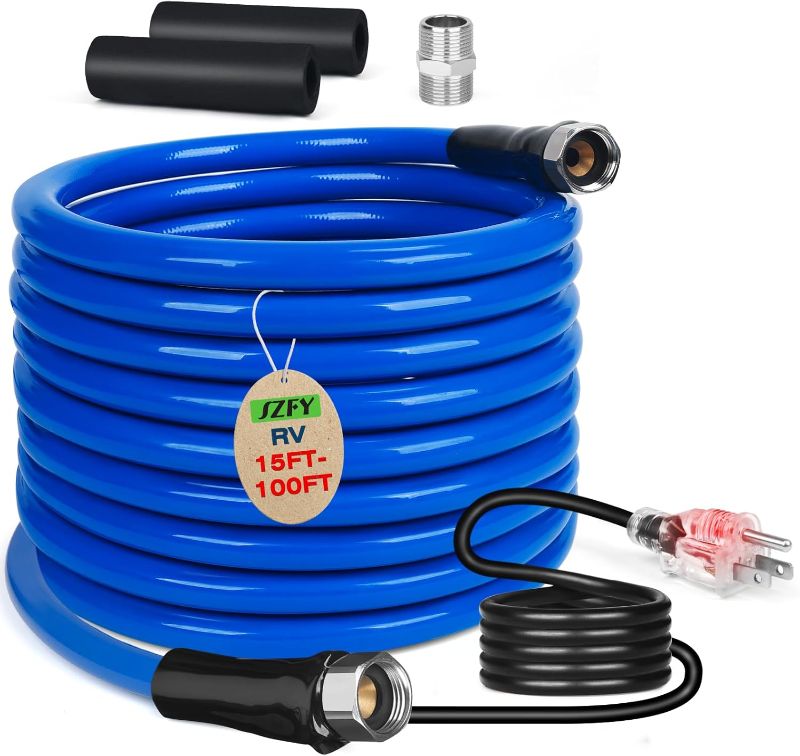 Photo 1 of 15FT Heated Water Hose for RV,Heated Drinking Water Hose with Thermostat,Lead and BPA Free,1/2" Inner Diameter,Temperatures Down to -40°F Self-Regulating,Blue Appearance
