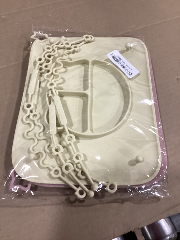 Photo 1 of 2 Pack Silicone Baby Placemats with Non-Slip Strong Suction Base and Anti-Drop 8 Stretchable Straps, BPA Free Food Grade Silicone Table Mats for Babies Toddlers, High Chair, Dining Tables,Beige+Pink