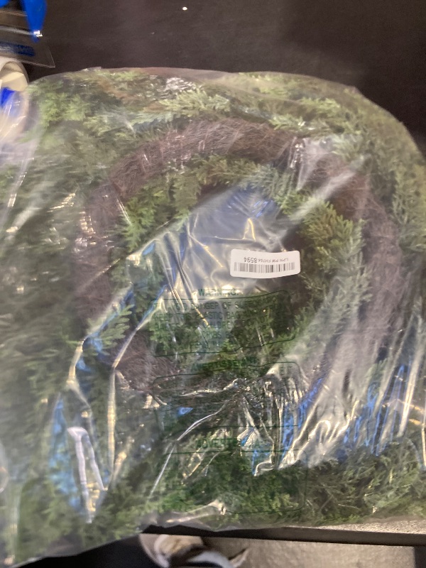 View 2 of 24" Real Touch Christmas Cedar Wreath - Artificial Cedar Wreaths Faux Green Fake Pine Needles Wreath for Front Door, Wall, Windows, Home,Outdoor,Xmas Decor