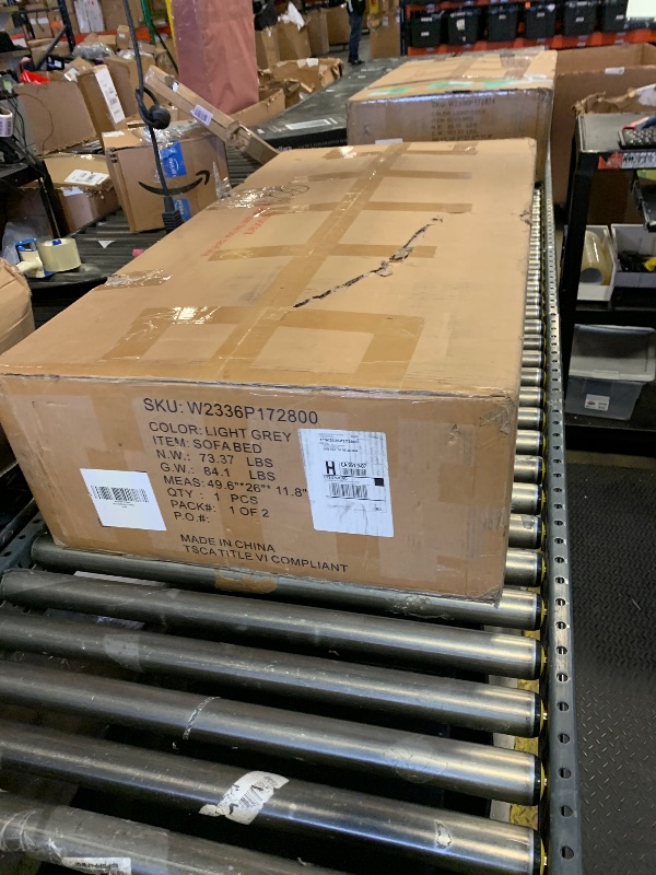 Photo 1 of **INCOMPLETE, BOX 1 OF 2 ONLY** FAVSH 81-Inch L-Shape Sectional Couch, 4-in-1 Multifunctional Pull-Out Couch Sleeper Sofa with Storage Chaise & Removable Back Cushions, for Living Room/Office/Apartment (Light Gray)