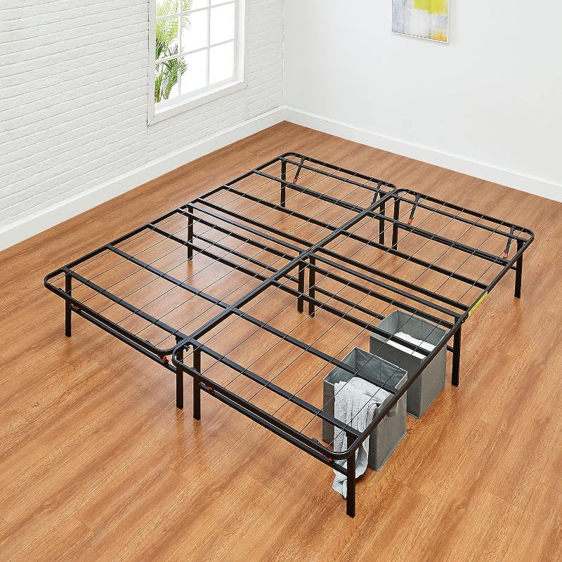 Photo 1 of Amazon Basics Bed Frame with Storage, Foldable Metal Platform, Sturdy Steel, No Box Spring Needed, 14-inch High, Tool-Free Setup, Queen Size, Black
