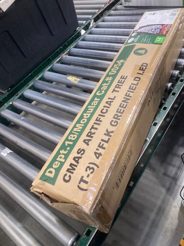 Photo 1 of 4' Pre-Lit Greenfield Pine Green Flocked Artificial Christmas Tree with Warm White LED Lights, by Holiday Time
