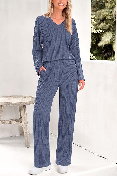Photo 1 of  2 Piece Sets for Women Fall 2025 Soft Comfy Lounge Long Sleeve Pajamas Set Knit Postpartum Pj Outfits Clothing
