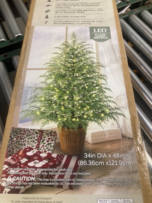 Photo 1 of 4' Pre-Lit Green Cypress Artificial Christmas Potted Tree with 100 Warm White Twinkle LED Lights, by My Texas House
