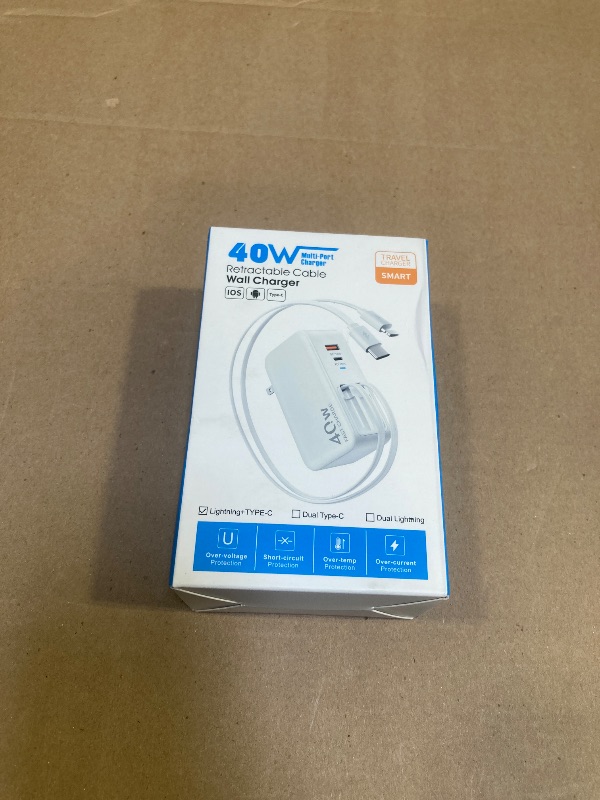 Photo 1 of 4 in 1 Retractable Wall Charger for iPhone 17,Retractable Phone Charger Wall Plug,Travel Essentials Retractable Charger for iPhone 17 Pro Max/17 Pro/17 Air/16/15/14/13/12,Galaxy S25,Pixel 10,iPad