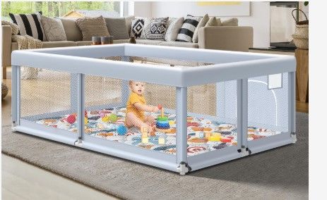 Photo 1 of REQUIRES ASSEMBLY************* Fshibila 65" ×50" Large Baby Playpen with Soft Breathable Mesh  for Indoor & Outdoor, Sturdy Safety Play Yard , Anti-Fall, Grey