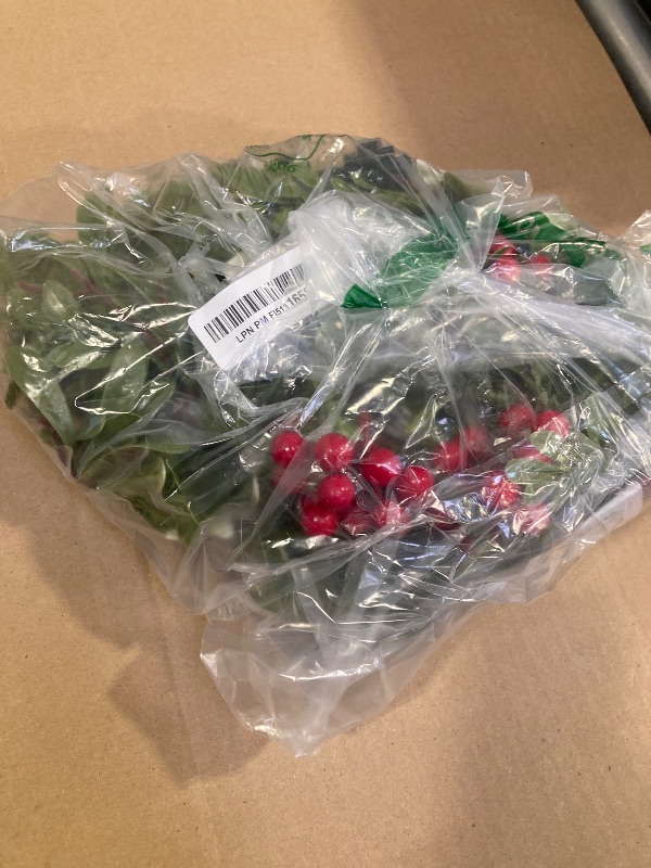 Photo 1 of 6.5FT Christmas Garland with Lights & Timer, 30 LED Pre-lit Greenery Olive Garland with Red Berry Pinecone, Battery Operated Lighted Garland for Fireplace Mantle Door Stairs Table Christmas Decoration