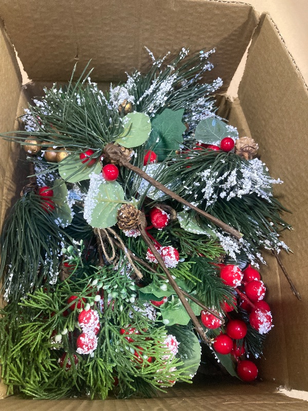 Photo 1 of 50Pack Christmas Picks Artificial Assorted Red Berry Stems and Faux Sprays Pine Picks with Evergreen Holly Sprigs for Winter Crafts Wreath Supplies Christmas Tree Decoration