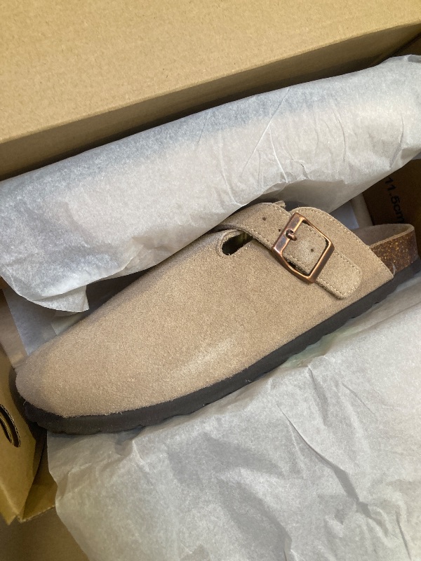 Photo 1 of KIDMI Genuine Suede Clogs for Women Cork Footbed Sandals Leather Mules Potato Shoes with Arch Support Taupe 40 (Size 8.5)