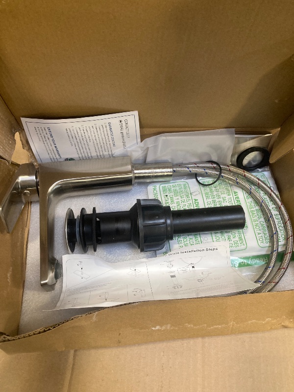 Photo 1 of *missing parts--PARTIAL SET* GENBONS Bathroom Faucets Brushed Nickel 1 Hole Single Handle Bathroom Vanity Sink Faucet with Pop-up Drain and Faucet Supply Lines Rv Lavatory Vessel Faucet Basin Mixer Tap