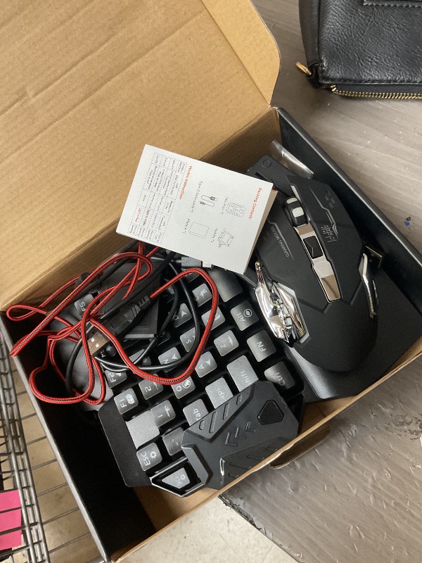 Photo 1 of 4 in 1 Mobile Game Combo Pack, One Handed Gaming Keyboard, Mouse, Converter & Adjustable Phone Stand, Half Keyboard for Mobile Phone Gaming, Fast Charging, No Latency