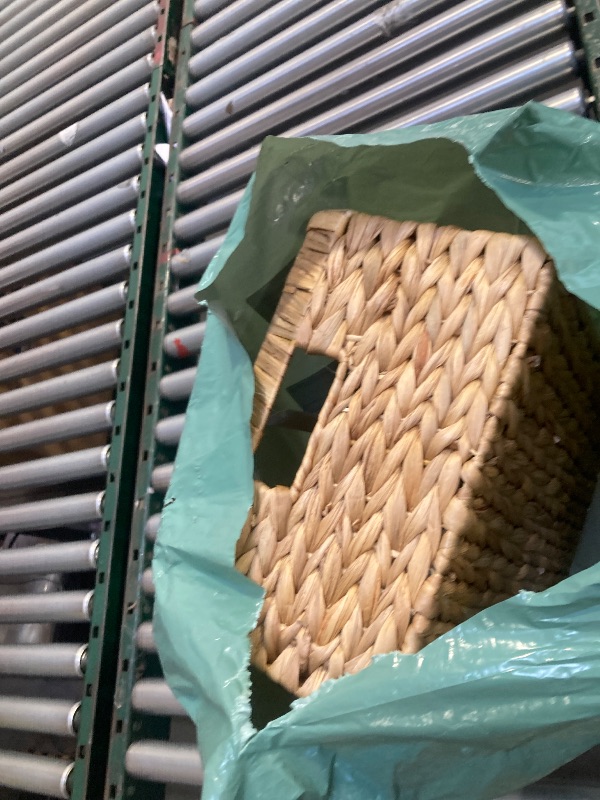 Photo 1 of Pixoframe Large Rectangular Handwoven Wicker Basket - Natural Water Hyacinth Storage Baskets with 2 Built-in Handles - Ideal for Towel, Blankets, and Home Organizer & Decor - 16.5"x13"x7.50" - Brown