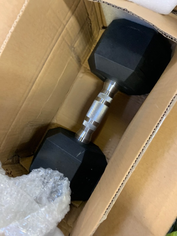 Photo 1 of 1 CAP Barbell 15 LB Rubber Coated Hex Dumbbell Hand Weight - One Dumbbell| Chrome Handle