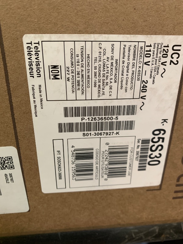 Photo 1 of Sony 65-Inch Class 4K Ultra HD BRAVIA 3 LED Smart TV with Google TV Dolby Vision HDR, PS5 Exclusive Features, K-65S30 (BROKEN, SELLING ONLY FOR PARTS)