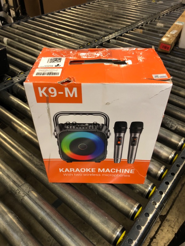 Photo 1 of Karaoke Machine, Portable Bluetooth Speaker with 2 Wireless Microphones for Adults & Kids with Lights, Karaoke Microphone with PA System Supports USB/TF/FM/AUX for Home Party Home System Packages (MISSING MICROPHONE)