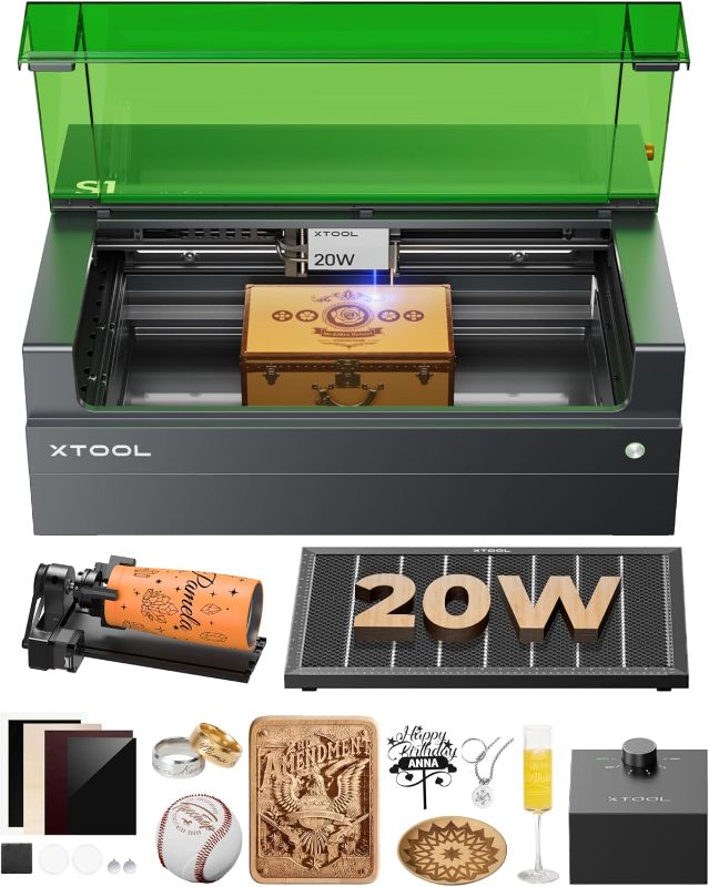 Photo 1 of *SEE NOTES** xTool S1 20W Laser Cutter and Laser Engraver for Tumblers, 23.93" x 15.16" Bed Size, 600mm/s Speed, Laser Engraving Machine, Laser Engraver for Wood and Metal, Acrylic, Big Project - Rotary Bundle