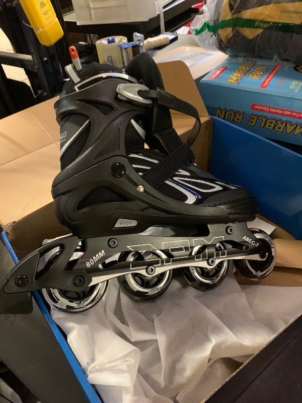 Photo 1 of 2PM SPORTS Vinal Inline Skates for Men with Light Up Wheels Adjustable Roller Women, Illuminating Outdoor Roller Skates for Kids and Adults - Silver XL