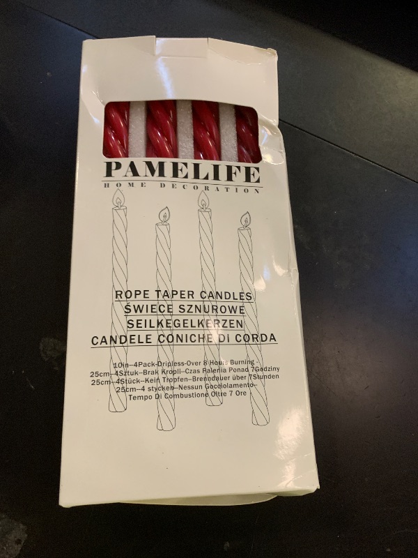 Photo 1 of 10 Inch Burgundy Red Spiral Taper Candles, 4 Pack Unscented Dripless Long Burning Time Glossy Candlesticks for Dinner Party, Wedding Shower and Home Decoration (Burgundy)